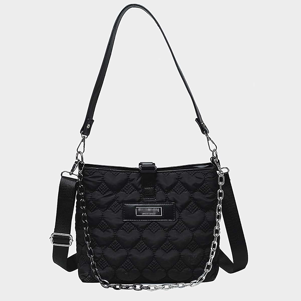 

Heart Graphic Shoulder Bag, Black