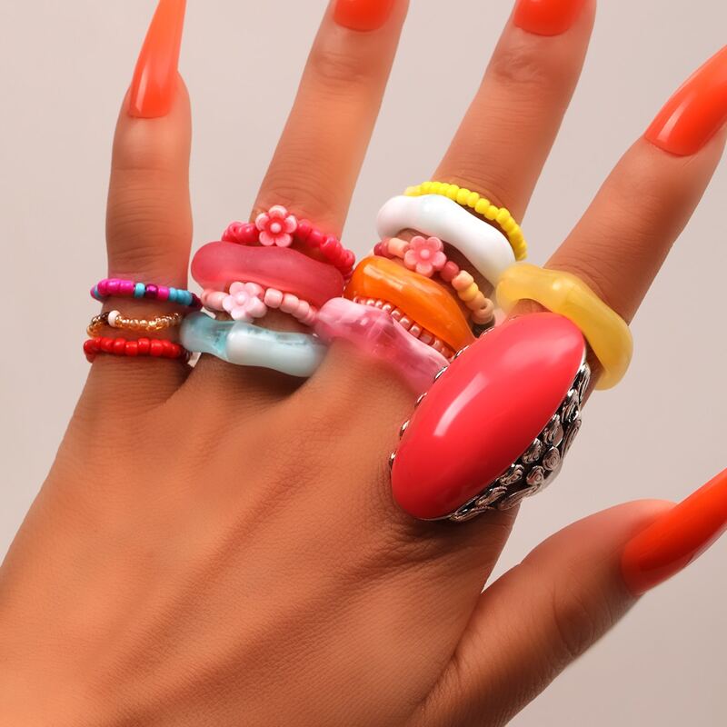 

15pcs Floral Decor Beaded Ring, Multicolor