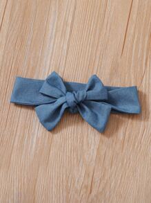 嬰兒荷葉邊前蝴蝶結多層網紗邊牛仔洋裝和髮箍 - 藍白色 - 查看 3