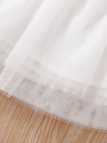 嬰兒荷葉邊前蝴蝶結多層網紗邊牛仔洋裝和髮箍 - 藍白色 - 查看 4