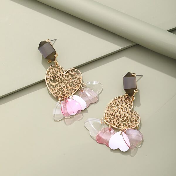 

Hollow Out Heart Decor Drop Earrings, Multicolor