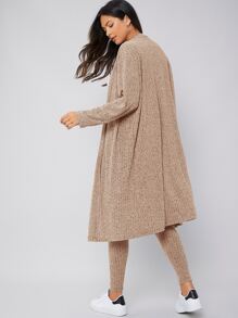 Seusyu Drop Shoulder Coat & Knot Front Leggings - Khaki - View 2
