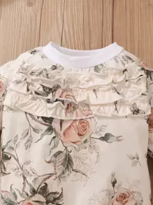 Baby Floral Print Frilled Pullover & Joggers - Beige - View 4