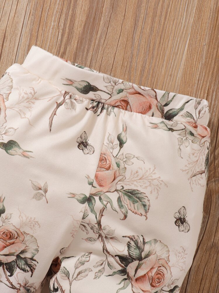 Baby Floral Print Frilled Pullover & Joggers - Beige - View 6