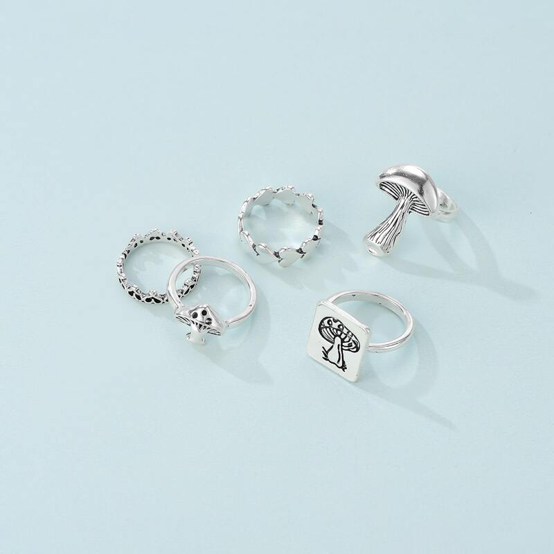 

5pcs Mushroom Decor Ring, Silver