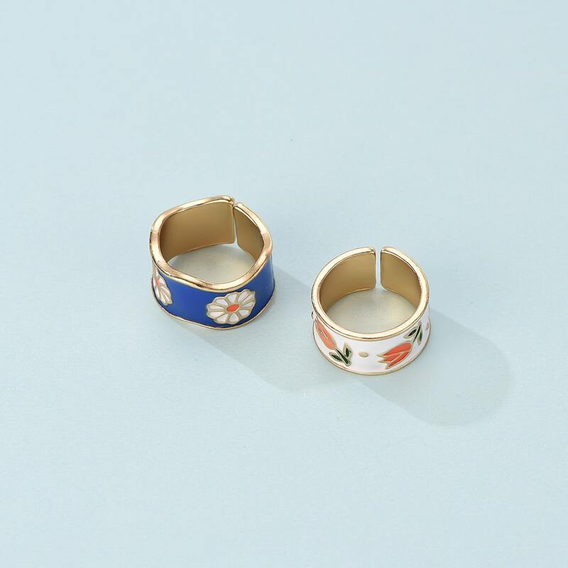 

2pcs Floral Graphic Cuff Ring, Multicolor