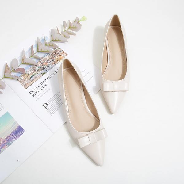 

Point Toe Bow Decor Court Pumps, Beige