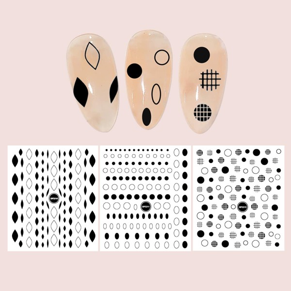 

3pcs Geometric Pattern Nail Art Sticker, Black