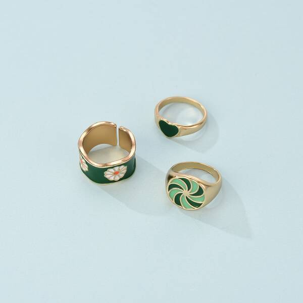 

3pcs Heart Decor Ring, Multicolor