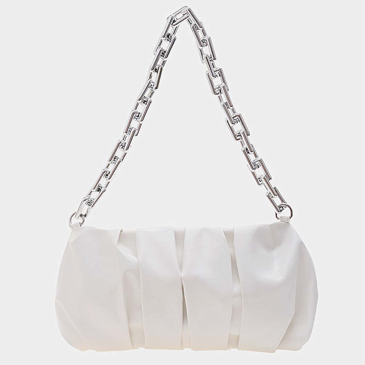 

Chain Handle Ruched Bag, White