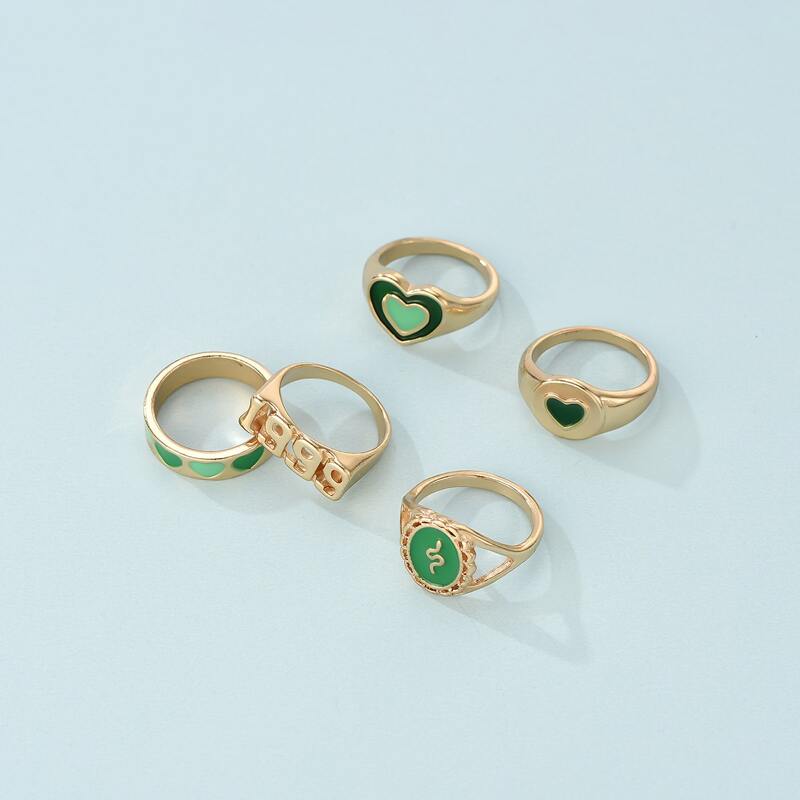 

5pcs Heart Decor Ring, Multicolor
