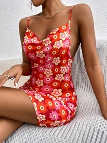 滿版印花垂領緊身洋裝 - 彩色 - 查看 3