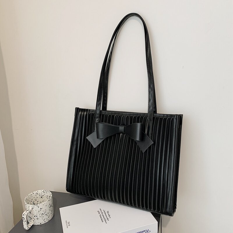 

Bow Decor Shoulder Tote Bag, Black