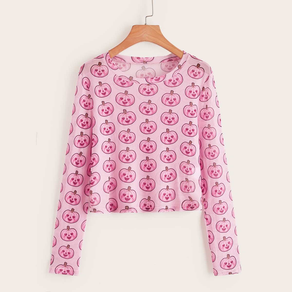 

Pumpkin Print Mesh Crop Top, Pink
