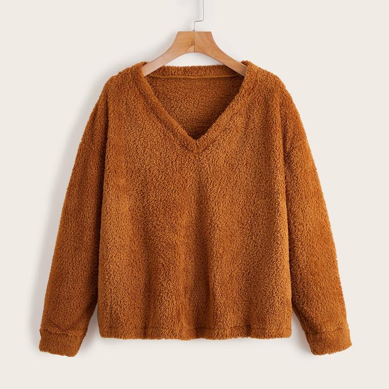 

Solid Teddy Sweatshirt, Brown