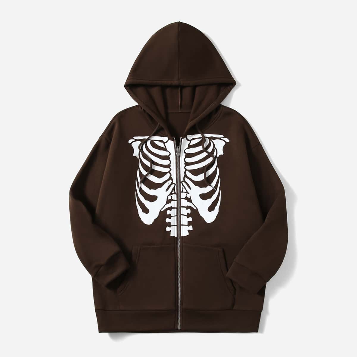 

Halloween Print Drawstring Hoodie, Chocolate brown