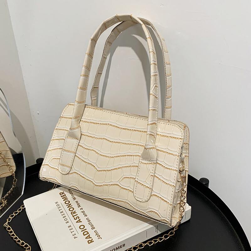 

Croc Embossed Satchel Bag, Beige