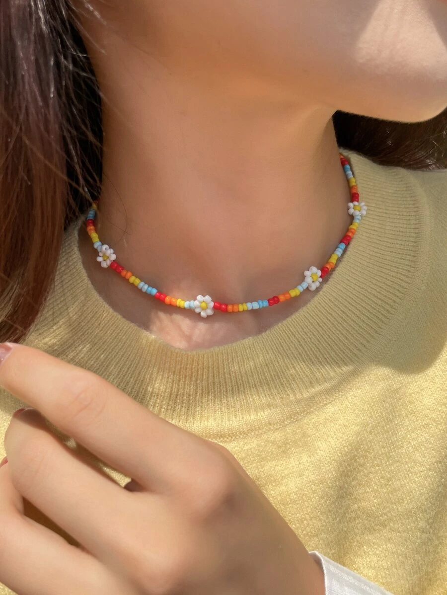 DAZY 串珠花朵装饰项链 情人节、妈妈、母亲、母亲节、礼物 - 彩色 - 查看 1