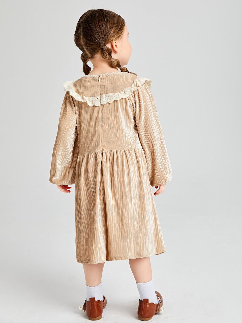 Toddler Girls Lantern Sleeve Ruffle Trim Dress