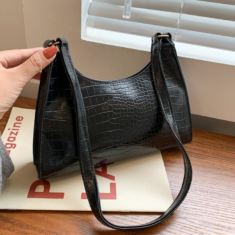 

Croc Embossed Shoulder Bag, Black