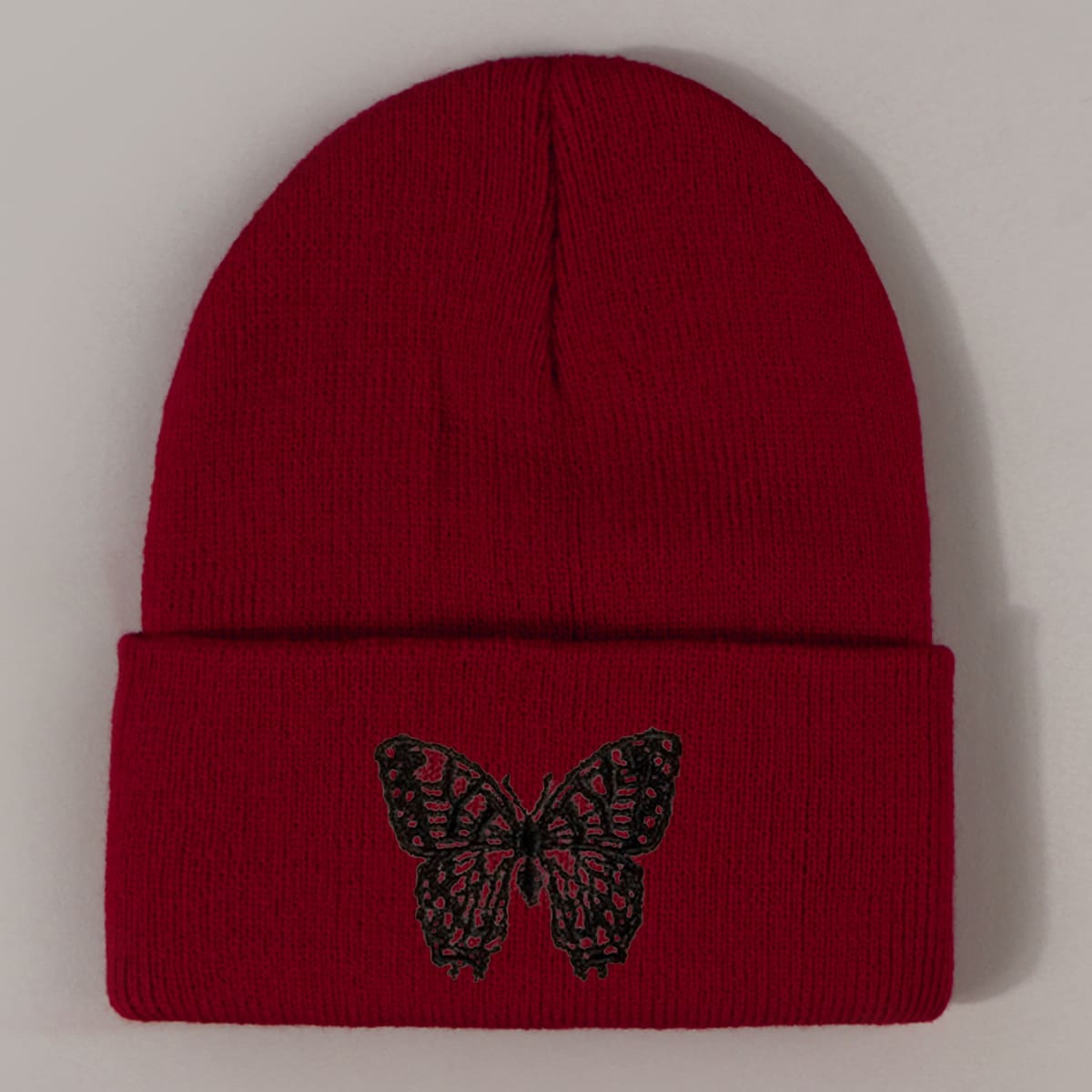 

Butterfly Embroidery Knit Hat, Burgundy