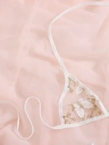 Butterfly Embroidery Mesh Lingerie Set Bridallingerie - White - View 4
