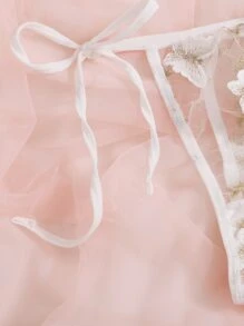 Butterfly Embroidery Mesh Lingerie Set Bridallingerie - White - View 5