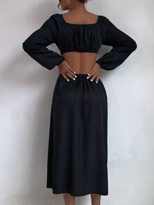 Vestido con abertura de muslo con abertura - Negro - Ver 3