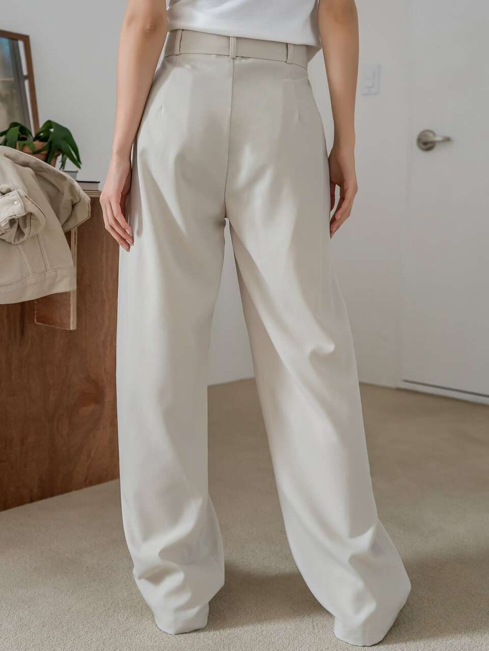 High Waist Fold Pleated Belted Pants