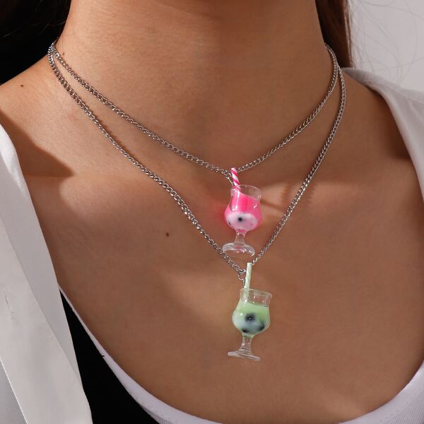 

2pcs Drink Charm Necklace, Multicolor
