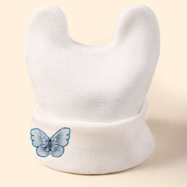 

Butterfly Decor Knitted Hat, White