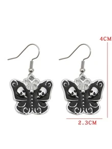 Halloween Skull & Butterfly Decor Drop Earrings - Black - View 3