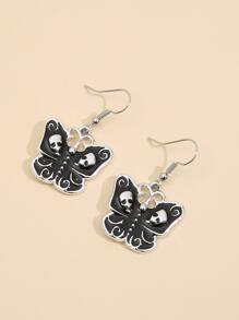 Halloween Skull & Butterfly Decor Drop Earrings - Black - View 4