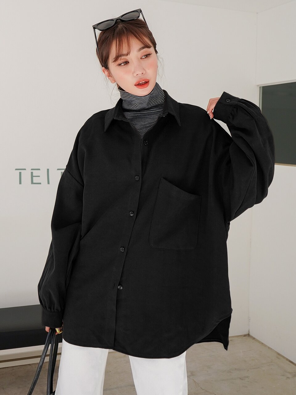 Drop Shoulder Pocket Patched Blouse,Long Sleeve Tops,Fall Clothes