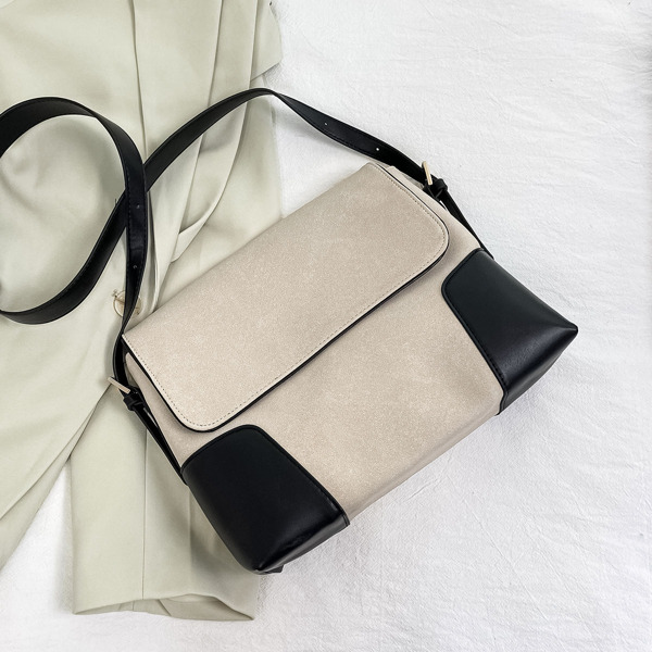 

Colorblock Flap Crossbody Bag, Beige