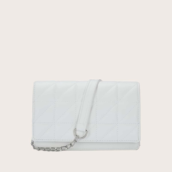 

Quilted Pattern Chain Square Bag, White