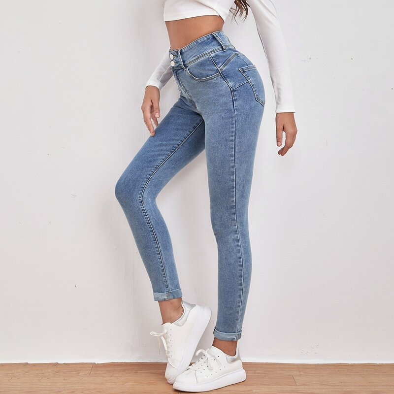 

High Waist Slant Pocket Skinny Jeans, Medium wash
