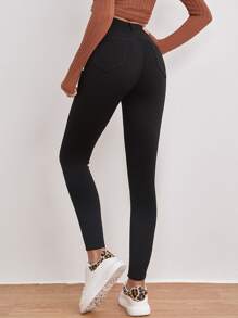 RueChic Patched Detail High Waist Skinny Jeans - Black - View 2