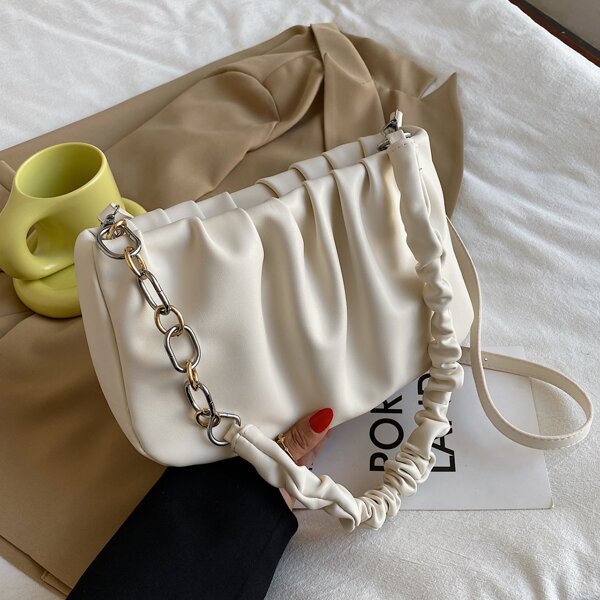 

Minimalist Shoulder Ruched Bag, Beige