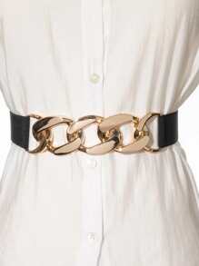 Cinturón con decoración de cadena - Negro - Ver 1