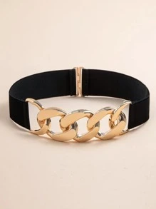 Cinturón con decoración de cadena - Negro - Ver 2