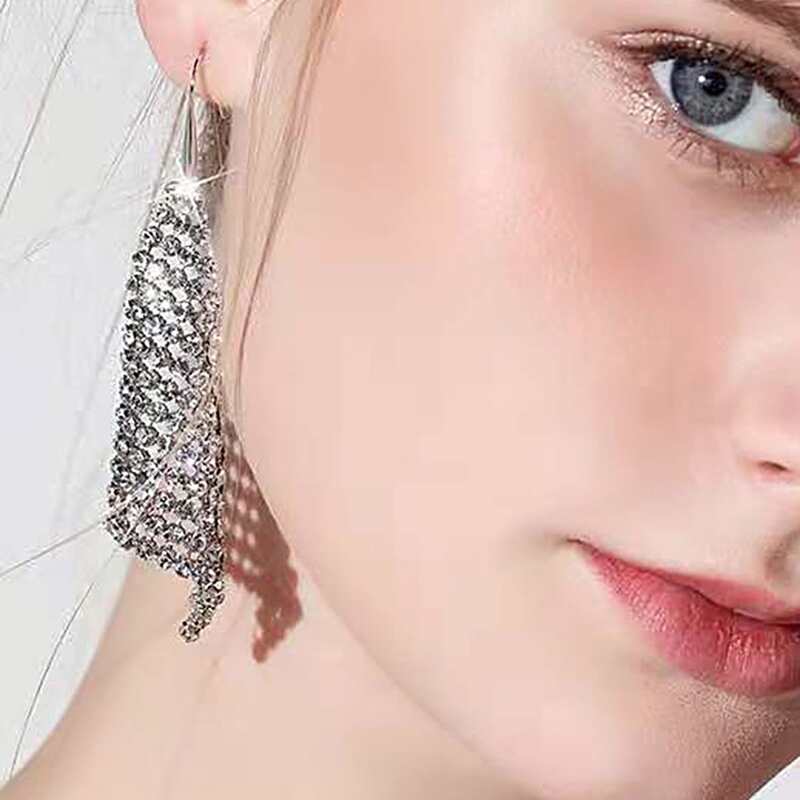 

Rhinestone Drop Earrings, Silver