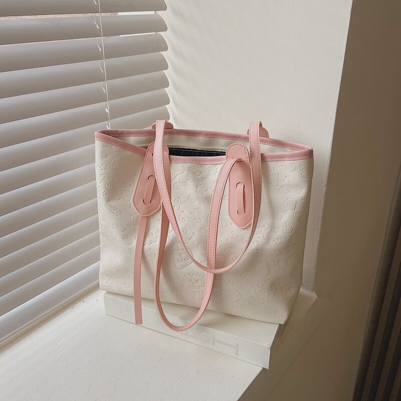 

Cartoon Embossed Tote Bag, White