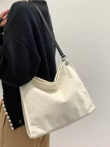 Minimalist Corduroy Shoulder Bag - Beige - View 1