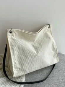 Minimalist Corduroy Shoulder Bag - Beige - View 2
