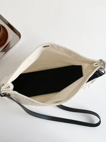 Minimalist Corduroy Shoulder Bag - Beige - View 3