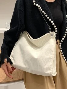 Minimalist Corduroy Shoulder Bag - Beige - View 6