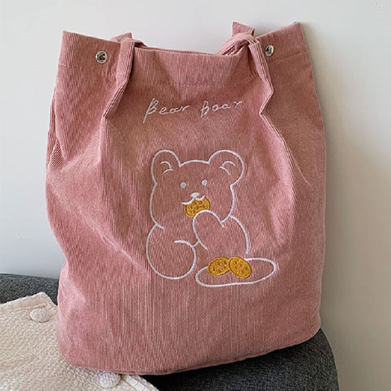 

Cartoon Bear Graphic Tote Bag, Pink