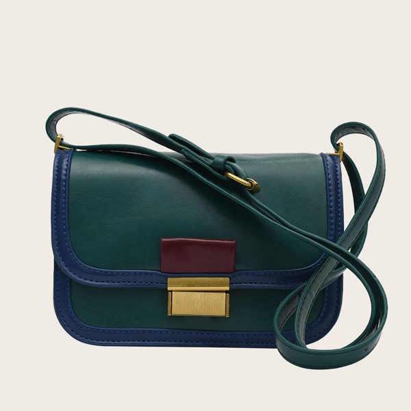 

Contrast Binding Flap Shoulder Bag, Multicolor