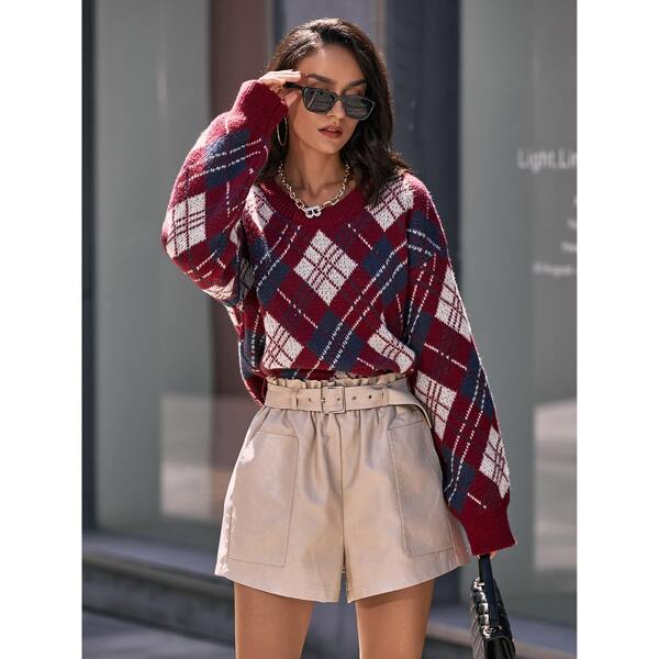 

Plaid Pattern Drop Shoulder Sweater, Multicolor